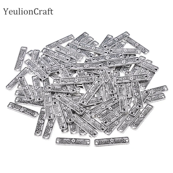 Chzimade 100Pcs/lot Vintage Metal Alloy Handmade Labels Tags Hand Made Sewing Labels For Clothes Diy Sewing Materials