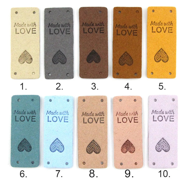 20Pcs Handmade Labels For Clothes Made With Love Leather Tags Hand Made Label For Hats Heart Knitting Tags Sewing Accessories