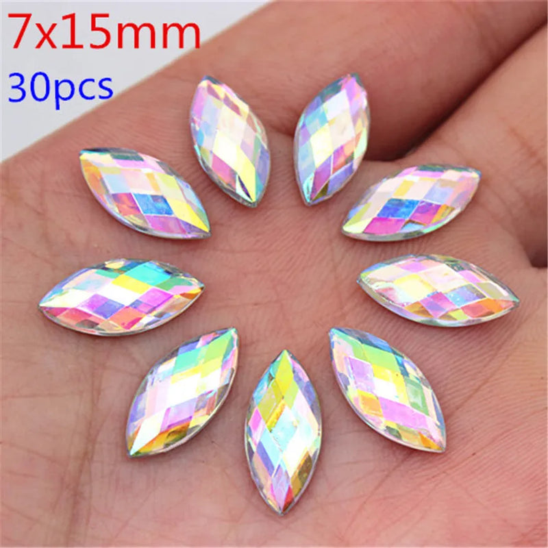 Multi Size Acrylic Rhinestones Eye Shape Crystal AB Flat Back Nail Rhinestone 3D Non HotFix Nail Art  Accessories