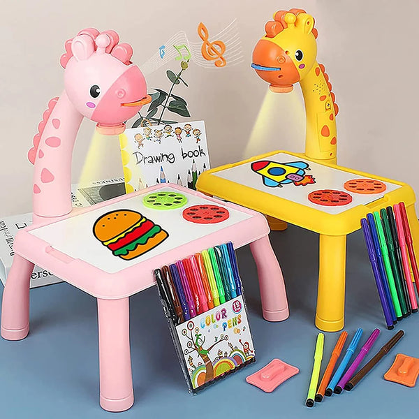 Children Drawing Toy Mini Led Projector Art Drawing Table Toys Painting Board Desk Educational Learning Paint Tools Toy For Kids