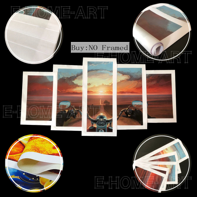 5 Pieces Wall Art Canvas Painting Sunrise Tree Landscape Poster Modern Home Decoration For Living Room Modular Pictures