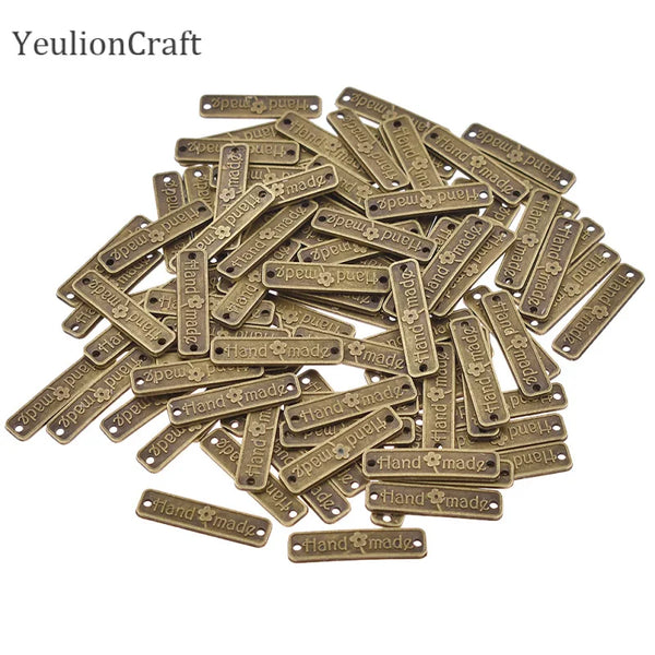 Chzimade 100Pcs/lot Vintage Metal Alloy Handmade Labels Tags Hand Made Sewing Labels For Clothes Diy Sewing Materials