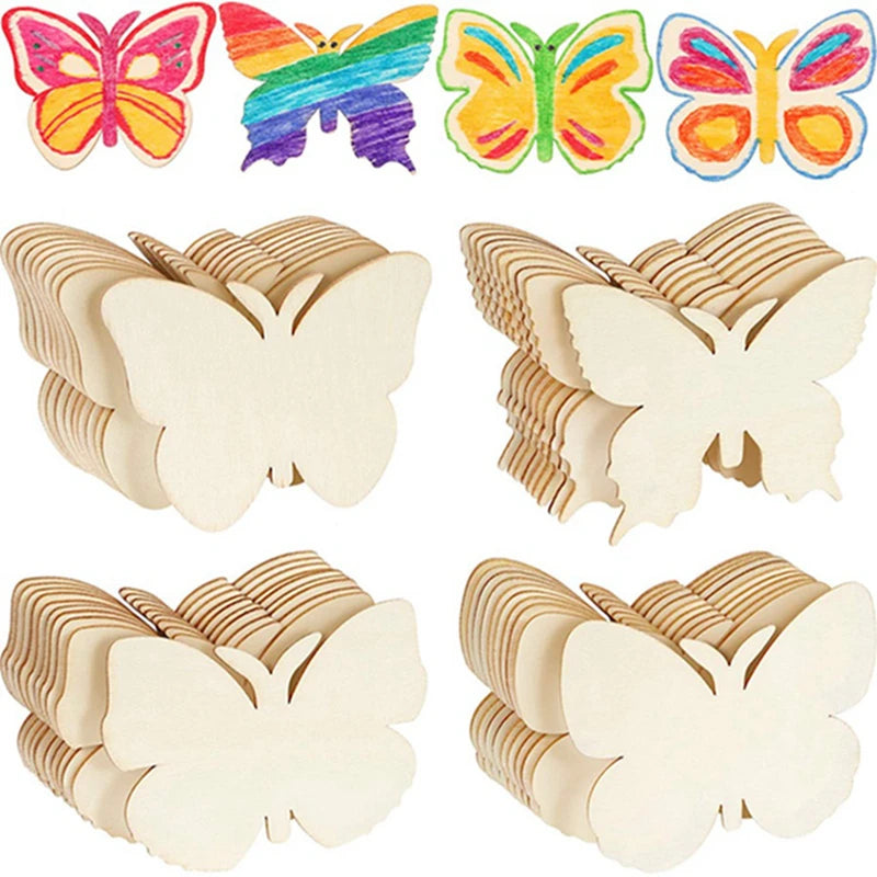 10pcs Butterfly Flower DIY Painting Wooden Crafts Wood Slices Ornaments For Birthday Wedding Party Table  Kids Crafts