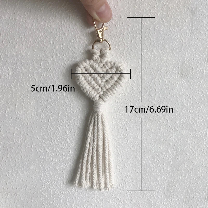 Knitted Love Keychain Handmade Woven Cotton Rope Heart Tassels Couple Keychain Bohemian Bag Accessories Key Ring Jewelry Gift