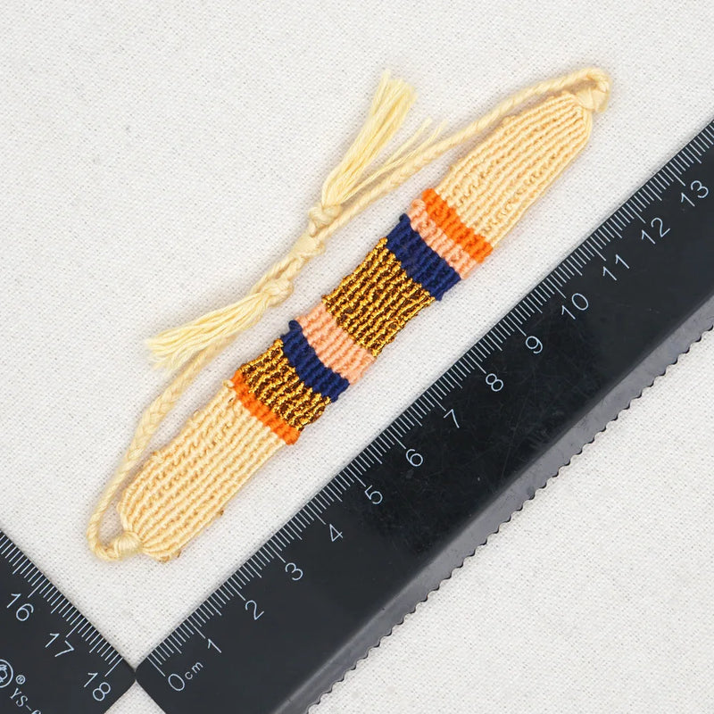 Ins Bohemian Colorful Ethnic Style Art Elastic Hand Rope Pure Hand Woven Hemp Cotton Woven Women's Bracelet