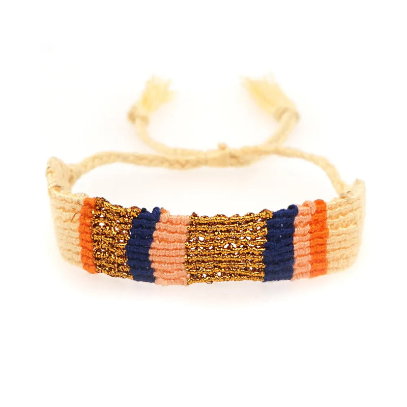 Ins Bohemian Colorful Ethnic Style Art Elastic Hand Rope Pure Hand Woven Hemp Cotton Woven Women's Bracelet