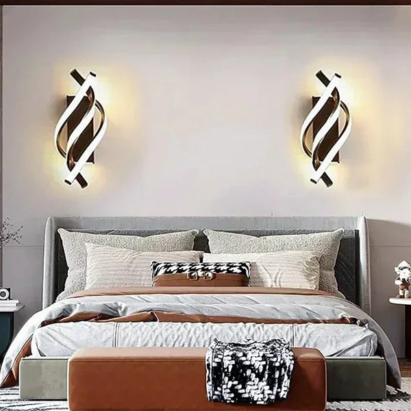 Modern LED Wall Lights Spiral Wall Sconce Curved Design for Bedroom Bedside Living Room Study Aisle Decor Indoor Luster Lighting