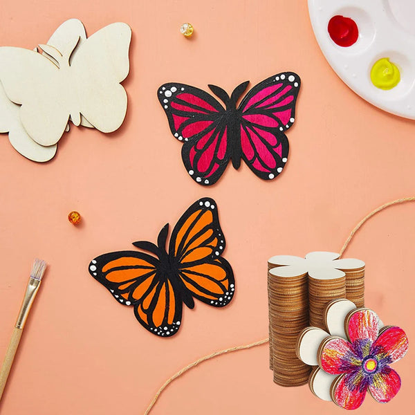 10pcs Butterfly Flower DIY Painting Wooden Crafts Wood Slices Ornaments For Birthday Wedding Party Table  Kids Crafts