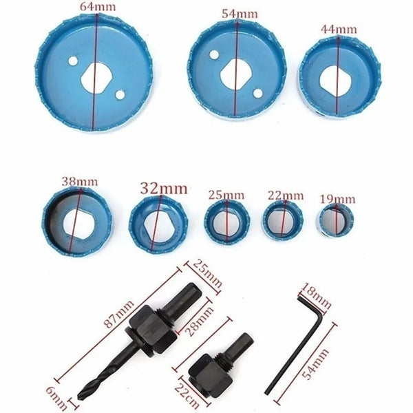 11pcs/set Hole Saw Cutting Set Kit Tools 19-64mm Wood Metal Alloys Circular Round with Case