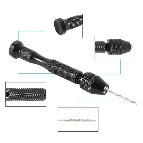 0.3-3.4mm Black Hand-crank Drill Woodworking Eye Manual Punching Tool Twisted Head Set Straight Handle Drill