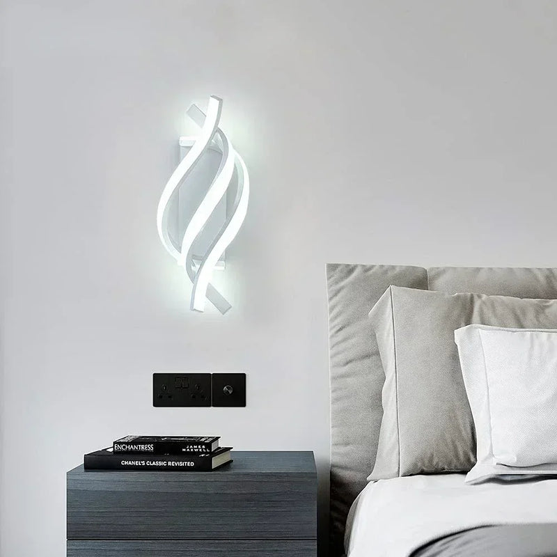 Modern LED Wall Lights Spiral Wall Sconce Curved Design for Bedroom Bedside Living Room Study Aisle Decor Indoor Luster Lighting