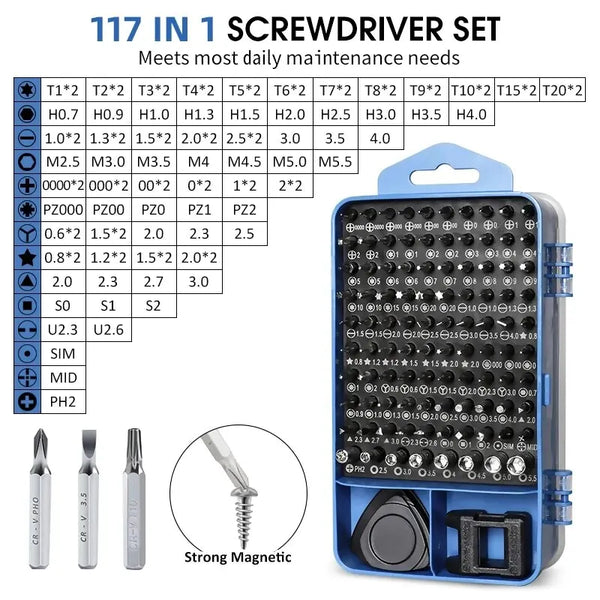 Precision Screwdriver Set 117 in 1 Magnetic Repair Tool Kit with 98 Torx Phillips Screw Driver Bits for IPhone Camera Watch PC