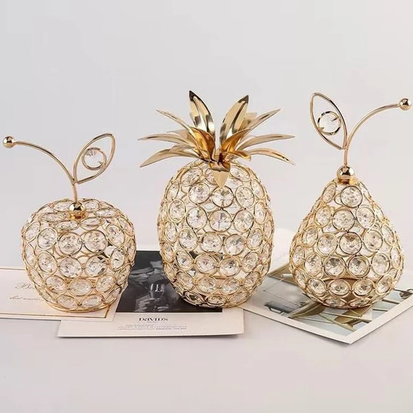 Creative Crystal Apple Ornaments Bling Rhinestone Pineapple Shape Miniatures Snow Pear Crafts Home Decoration Photography Props