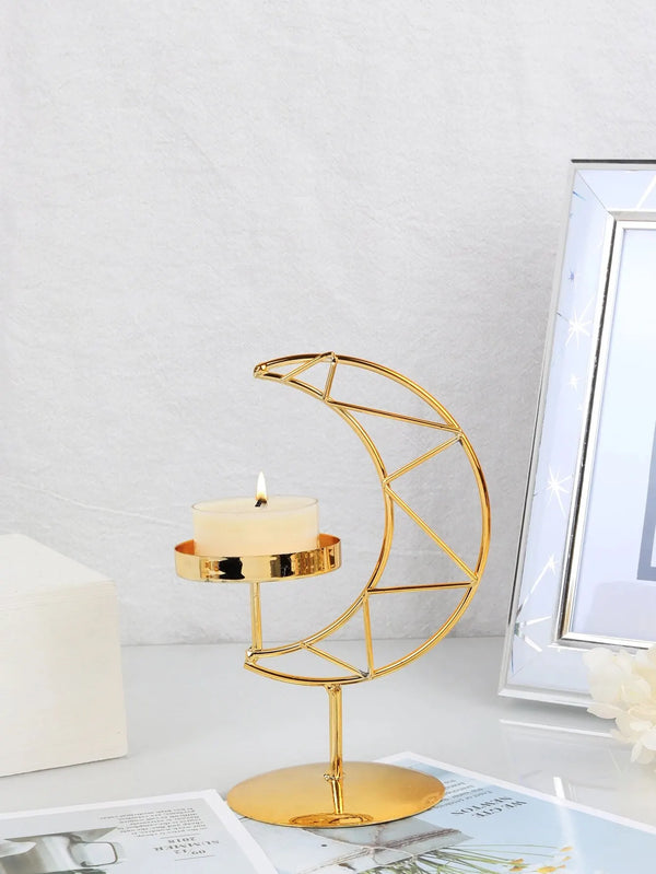 1pc Holder for Pillar Candles Metal Candlestick Moon Shape Stand Desktop Tealight Decoration for Dining Party Wedding