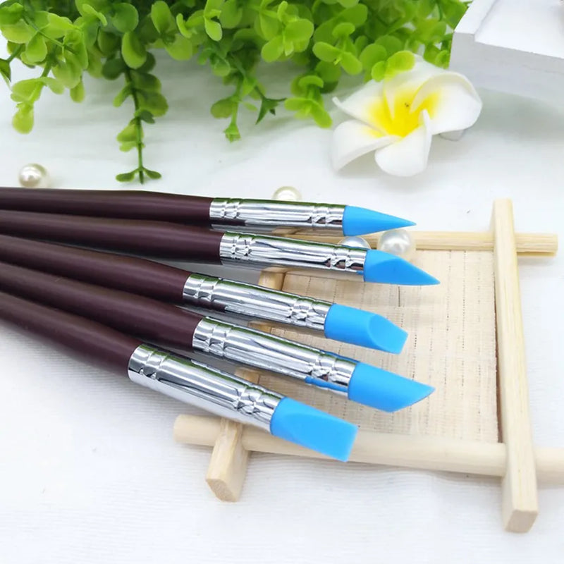 5PCS Sculpting Polymer Clay Tools Rubber Tip Silicone Brushes Pottery Clay Pen Shaping Carving Tools for Painting Nail Art New