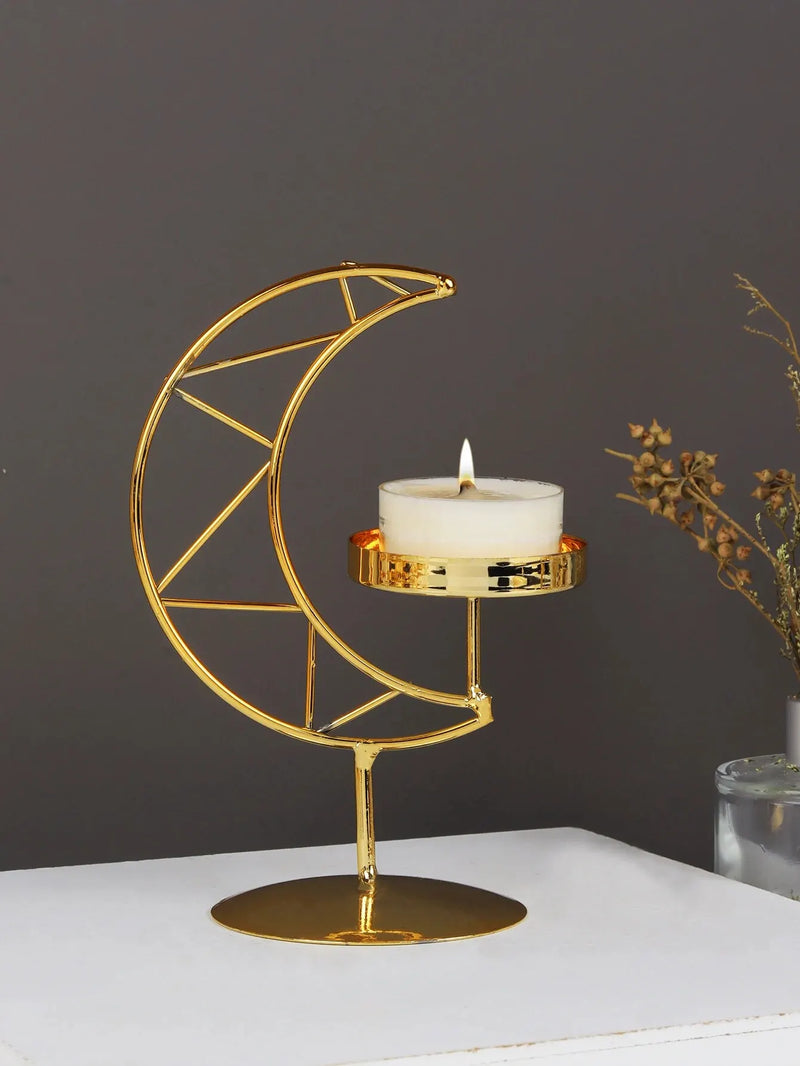 1pc Holder for Pillar Candles Metal Candlestick Moon Shape Stand Desktop Tealight Decoration for Dining Party Wedding