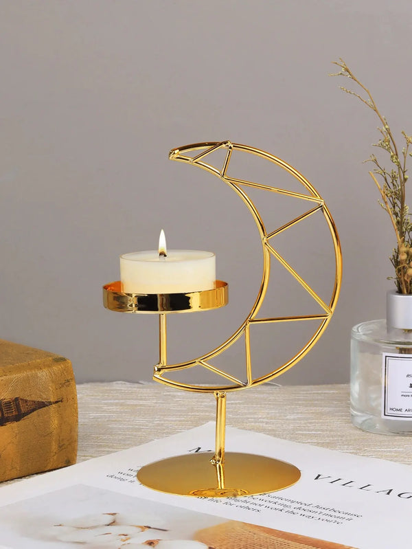 1pc Holder for Pillar Candles Metal Candlestick Moon Shape Stand Desktop Tealight Decoration for Dining Party Wedding