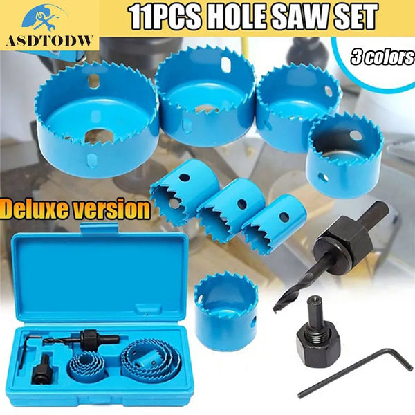 11pcs/set Hole Saw Cutting Set Kit Tools 19-64mm Wood Metal Alloys Circular Round with Case